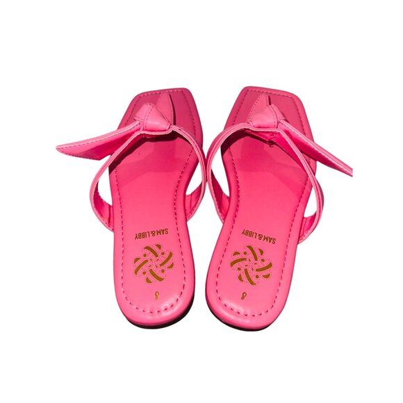 Sam & Libby Pink Square Toe Bow Sandals Size 8 Barbiecore Feminine Travel Preppy - Picture 6 of 10